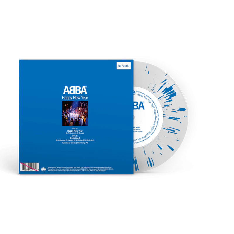 ABBA - Happy New Year 2024 (Numbered Clear & Blue Splatter 7" Vinyl)